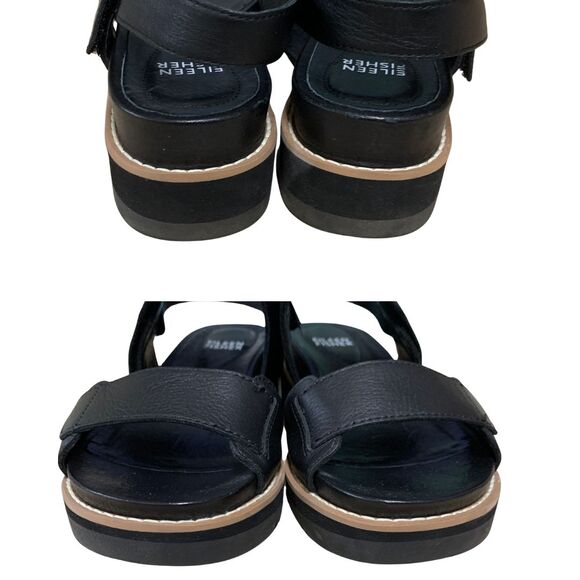 Eileen Fisher Black Leather Flatform Comfort Sandals Women’s Size 6.5 - Picture 6 of 11
